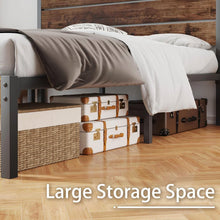 Load image into Gallery viewer, Queen size Modern Farmhouse Metal Platform Bed Frame with Brown Wood Headboard