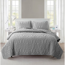 Load image into Gallery viewer, Queen Coastal Beach Embossed Starfish Seashell Seahorse Grey 3-Piece Quilt Set