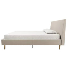 Load image into Gallery viewer, Queen Mid-Century Ivory Cream Velvet Upholstered Platform Bed with Headboard