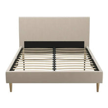 Load image into Gallery viewer, Queen Mid-Century Ivory Cream Velvet Upholstered Platform Bed with Headboard