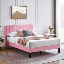 Load image into Gallery viewer, Queen size Pink Upholstered Platform Bed Frame with Headboard