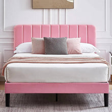 Load image into Gallery viewer, Queen size Pink Upholstered Platform Bed Frame with Headboard