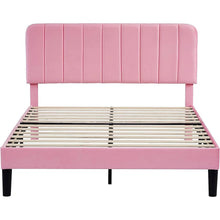Load image into Gallery viewer, Queen size Pink Upholstered Platform Bed Frame with Headboard