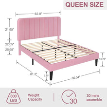 Load image into Gallery viewer, Queen size Pink Upholstered Platform Bed Frame with Headboard