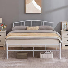 Load image into Gallery viewer, Queen size White Metal Platform Bed Frame with Arched Headboard