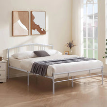 Load image into Gallery viewer, Queen size White Metal Platform Bed Frame with Arched Headboard