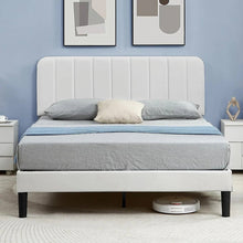 Load image into Gallery viewer, Queen size White Upholstered Platform Bed Frame with Headboard
