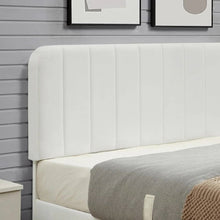 Load image into Gallery viewer, Queen size White Upholstered Platform Bed Frame with Headboard