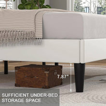Load image into Gallery viewer, Queen size White Upholstered Platform Bed Frame with Headboard