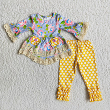 Load image into Gallery viewer, Floral wave tunic match polka dots leggings girls clothes