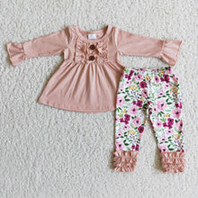 Load image into Gallery viewer, Pink tunic match floral icing ruffle leggings girls outfits