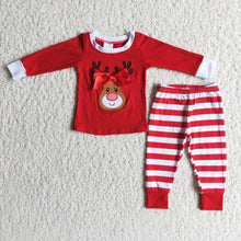 Load image into Gallery viewer, Red reindeer applique cotton girls Christmas pjs