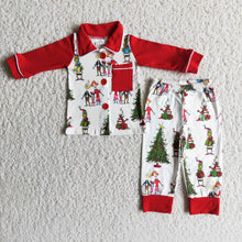 Load image into Gallery viewer, Cute green face print pocket boy Christms pjs