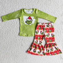 Load image into Gallery viewer, Green face bleached shirt pants girls Christmas clothing