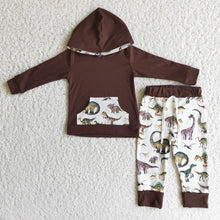 Load image into Gallery viewer, Brown Boy Dinosaur Hoodies Outfit