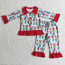 Load image into Gallery viewer, Blue green face print long sleeve Chrismtas pajamas