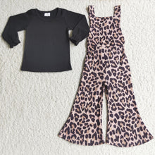 Load image into Gallery viewer, Black cotton shirt leopard print overalls girls clothing