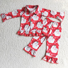 Load image into Gallery viewer, Santa print girls Chrismtas pajamas