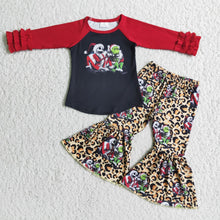 Load image into Gallery viewer, Red long sleeve green face shirt leopard pants girls Christmas outfits