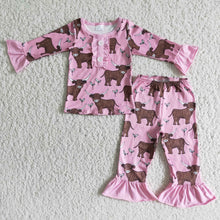 Load image into Gallery viewer, Cow print pink long sleeve pants girls pajamas