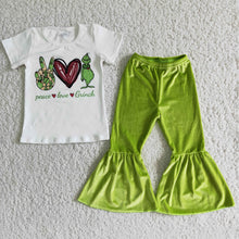 Load image into Gallery viewer, Velvet bell bottom pants green face girls Christmas outfits