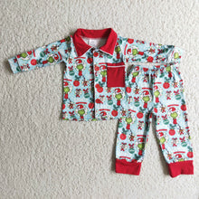 Load image into Gallery viewer, Blue green face print pocket boy Christmas pajamas