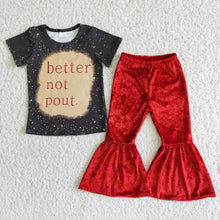 Load image into Gallery viewer, Better not pout bleached shirt velvet pants girls outfits