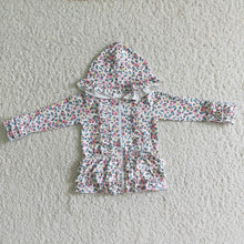 Load image into Gallery viewer, White colorful leopard zipper girls ruffle hoodie cardigan