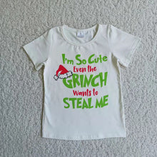 Load image into Gallery viewer, White short sleeve green face screen print girls Christmas shirt