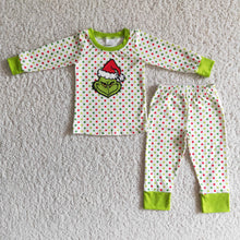 Load image into Gallery viewer, Polka dots long sleeve green face boy Christmas pajamas