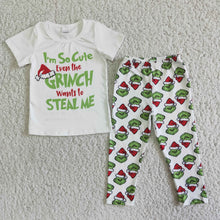 Load image into Gallery viewer, White short sleeve shirt match green face leggings girls Christmas clothing