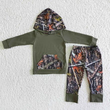 Load image into Gallery viewer, Olive green camo boy hoodie set