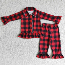Load image into Gallery viewer, Buffalo plaid girls Christmas pajamas