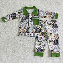 Load image into Gallery viewer, Green long sleeve pocket naughty and nice boy Christmas pajamas