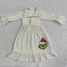 Load image into Gallery viewer, Colorful polka dots green face maxi girls Christmas night gown