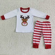Load image into Gallery viewer, Reindeer applique white boy Christmas pjs