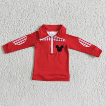 Load image into Gallery viewer, Red plaid long sleeve zipper mouse top boy pullover