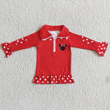 Load image into Gallery viewer, Red polka dots screen print zipper mouse girls pullover
