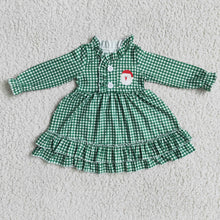 Load image into Gallery viewer, Green gingham santa pocket girls Chrismtas night gown
