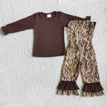 Load image into Gallery viewer, Brown cotton shirt camo overalls girls boutique clothing