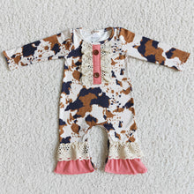 Load image into Gallery viewer, Brown cow print long sleeve baby romper
