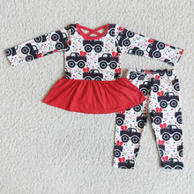 Load image into Gallery viewer, Tractor heart print peplum leggings girls valentine's clothing set