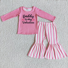 Load image into Gallery viewer, Daddy is my valentine pink shirt stripe pants girls boutique clothes