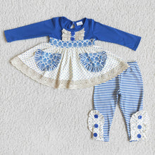 Load image into Gallery viewer, Blue pocket twirl tunic girls boutique fall clothing set