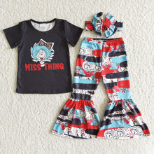 Load image into Gallery viewer, Miss thing cat black shirt bell bottom pants  baby kids boutique clothing