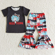 Load image into Gallery viewer, Miss thing cat black shirt bell bottom pants  baby kids boutique clothing
