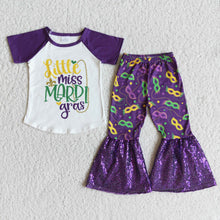 Load image into Gallery viewer, Little miss mardi gras sequin bell bottom pants girls boutique clothing
