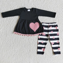 Load image into Gallery viewer, Heart embroidery pom pom tunic leggings set girls valentine's clothing