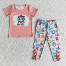 Load image into Gallery viewer, Miss thing cat bleach shirt criss cross pants cute girls boutique clothes