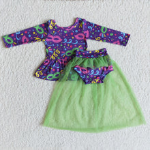 Load image into Gallery viewer, Long sleeve shirt tulle bummies baby girls mardi gras outfits